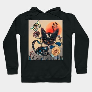 Mid century black cat art Hoodie